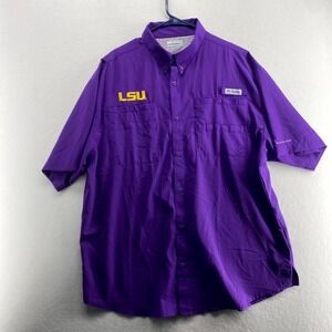 Columbia PFG LSU College Embroidered Shirt Mens Size XL Purple